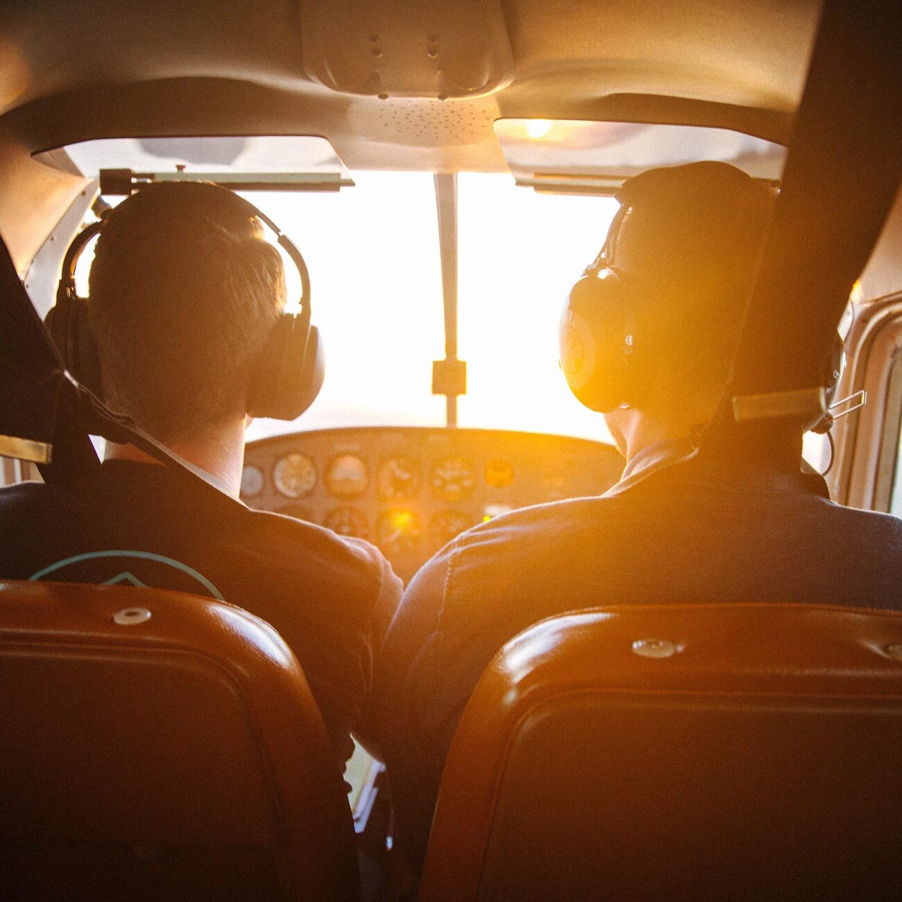 Two men flying a plane